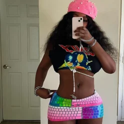 Women's Summer Street Style Print Sleeveless Slim Two Piece Skirt Set -Deals Toggenix Store 368a042f619afb38