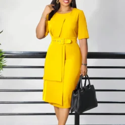 Women's Fashion Chic Solid Color Short Sleeve Career Professional African Dress -Deals Toggenix Store 36f4d0f6592c6903