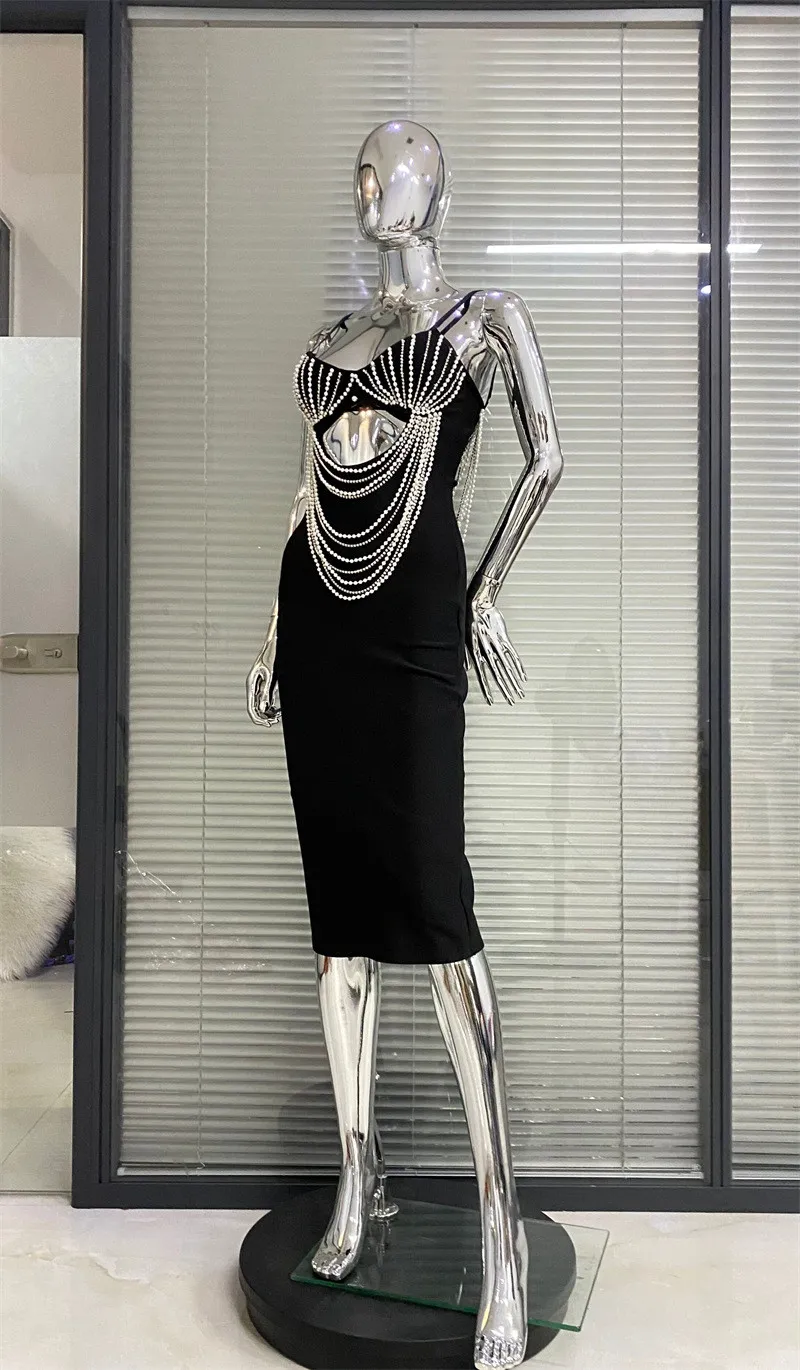 Gorgeous Beaded Sexy Cutout Strap Elegant Chic White Bandage Evening Gown 3 Gorgeous Beaded Sexy Cutout Strap Elegant Chic White Bandage Evening Gown - Image 3