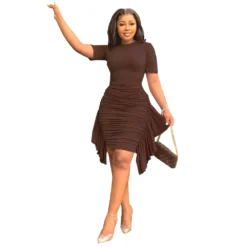 Sexy Solid Color Short Sleeve Ruffled Slim Fit Ruched Dress -Deals Toggenix Store 38839653ca5be90b