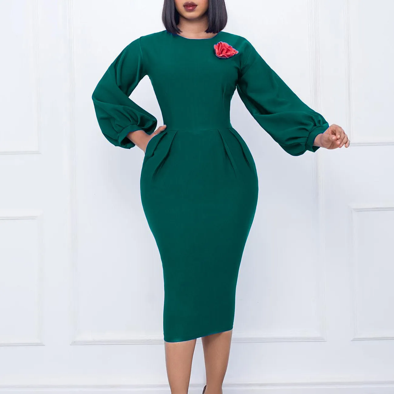Women's Fall Winter Solid Color Bodycon Pro Ol Chic Plus Size African Dress 2 Women's Fall Winter Solid Color Bodycon Pro Ol Chic Plus Size African Dress - Image 2
