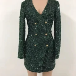 Women Sexy Black Sequins Double Breasted Long Sleeve Career Dress -Deals Toggenix Store 397b382d0c70507b