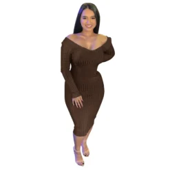V-Neck Off-Shoulder Ribbed Slim Sexy Dress -Deals Toggenix Store 3999a81dc6cda8bc