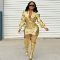 Fashionable And Sexy Deep V Neck Ruched Dress For Women -Deals Toggenix Store 39af6716a49cde19