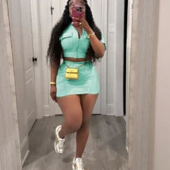 Women Casual Washed Patchwork Pocket Top And Skirt Two-piece Set -Deals Toggenix Store 3a3cd02529de3dc6