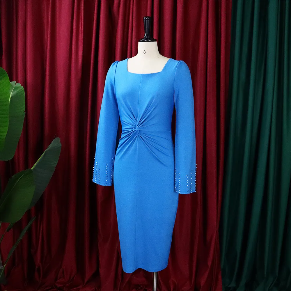 Plus Size Women Beaded Cape Knot Solid Dress 18 Plus Size Women Beaded Cape Knot Solid Dress - Image 18