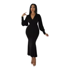 Long Sleeve V Neck Slim Chic Slim Waist Gown Fall Winter Women'S Dress -Deals Toggenix Store 3d6e3d54a9d11032