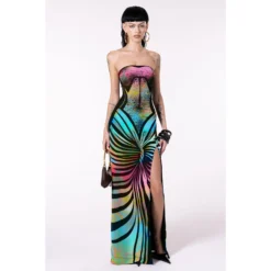 Women Sexy Backless Printed Strapless Slit Lace-Up Dress -Deals Toggenix Store 3e1e3d271f48821f