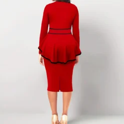 Sexy Elegant Office Suit Skirt Ruffle Top Back Slit Skirt Two Pieces