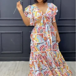 Women Sexy Printed Ruffle Lace-Up Top And Skirt Two-piece Set -Deals Toggenix Store 3f096afe0607ee3d