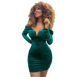 Women's Fashion Mesh Long Sleeve Off Shoulder V-Neck Velvet Strap Dress -Deals Toggenix Store 3f410ee1d8ab8e28