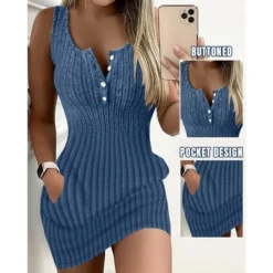 Fashion Solid Color Sleeveless Ribbed Slim Knitting Dress -Deals Toggenix Store 3fd09beec1db69d9