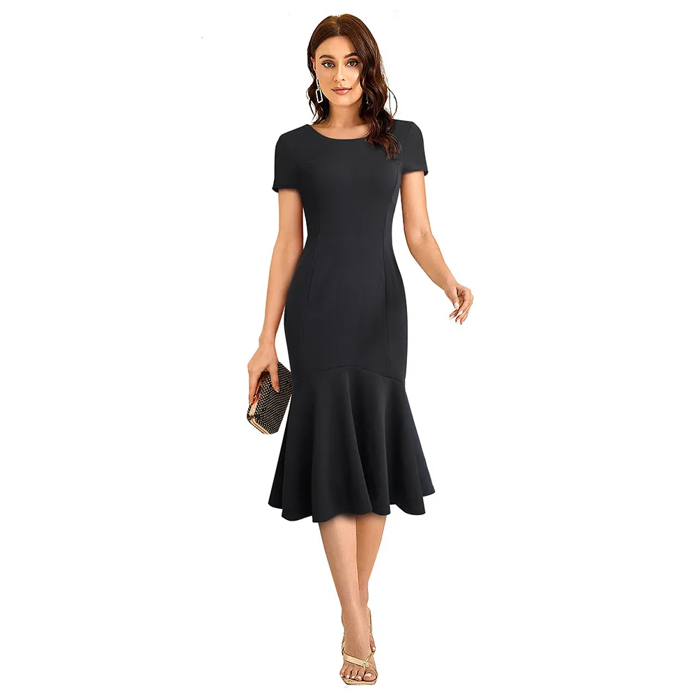 Women's Chic Career Slim Bodycon Round Neck Midi Dress 5 Women's Chic Career Slim Bodycon Round Neck Midi Dress - Image 5