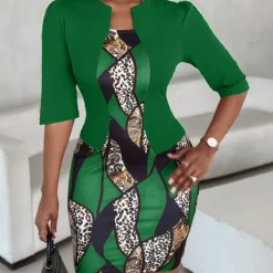 Plus Size Women 's Printed Fashion Career Bodycon Dress -Deals Toggenix Store 406c5864dbf6343c