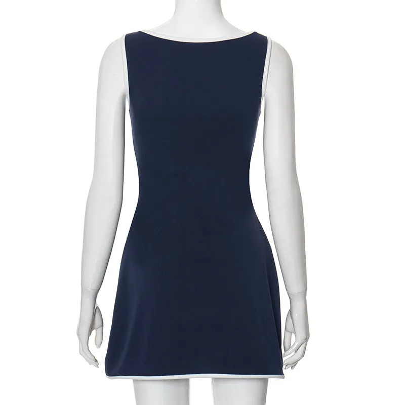 Women's Summer Comfortable Square Neck Sleeveless High Waist Short Dress 1 Women's Summer Comfortable Square Neck Sleeveless High Waist Short Dress