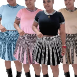 Women Round Neck Knitting Print Short-sleeved Top And Pleated Skirt Two-piece Set 25 Women Round Neck Knitting Print Short-sleeved Top And Pleated Skirt Two-piece Set -Deals Toggenix Store 41771e9f53a95191