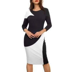 Women Round Neck Zip Contrast Bodycon Dress -Deals Toggenix Store 417dac9b9568fd09