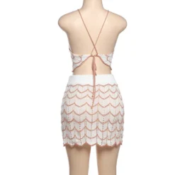 Summer Street Sexy Hollow Sleeveless Low Back High Waist Slim Crochet Two Piece Skirt Set -Deals Toggenix Store 419ed92d4efb3024