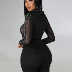 Black Transparent Mesh Long-Sleeved Top Pants Sexy Nightclub Two-Piece Set -Deals Toggenix Store 41ba1d2788d72c74
