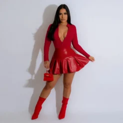 Fashion Women's Long Sleeve Slim Waist Bodysuit Pu Skirt Two Piece Set 29 Fashion Women's Long Sleeve Slim Waist Bodysuit Pu Skirt Two Piece Set -Deals Toggenix Store 422e770f2e567025