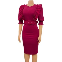Plus Size African Women Ruffles Short Sleeve Bodycon Dress