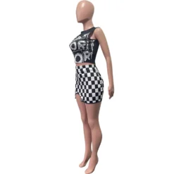 Women Clothes Fashion Print Sleeveless Vest Checker Mini Slit Skirt Two Piece Set -Deals Toggenix Store 4341a98d14307f94