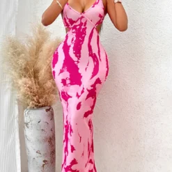 Summer Women's Sexy Printed Straps Bodycon Long Dress