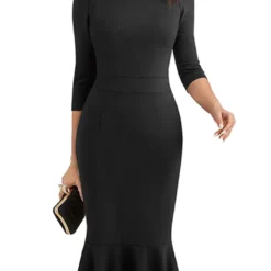 Chic Career Mid Waist Round Neck Solid Zip Up Fashion Women Bodycon Career Dress -Deals Toggenix Store 4395e8bdd2cff526