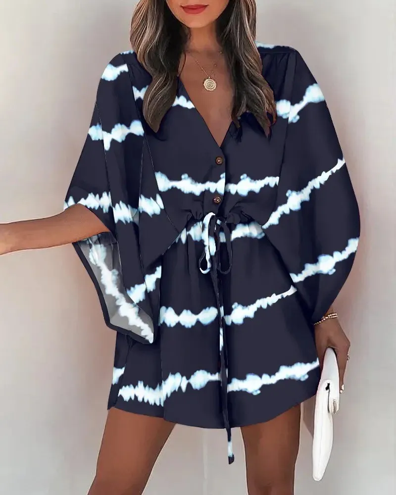 Summer Loose Sleeve V-Neck Casual Holidays Dress With Belt 10 Summer Loose Sleeve V-Neck Casual Holidays Dress With Belt - Image 10
