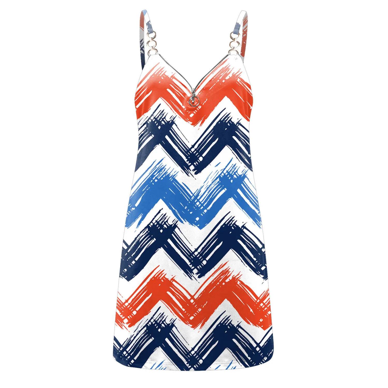 Fashion Print Zipper Plus Size Loose Sleeveless Strap Dress 8 Fashion Print Zipper Plus Size Loose Sleeveless Strap Dress - Image 8