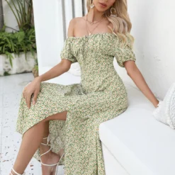 Women's Square Neck Puff Sleeve French Tea Break Dress Trendy Floral Dress -Deals Toggenix Store 45179ae6031bbdb5