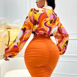 Fashionable And Sexy Women's Autumn And Winter Print Open Waist Long-Sleeved Shirt Knitting Skirt Suit For Women -Deals Toggenix Store 454083e569683ba8