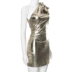 Women Sexy Bow One Shoulder Metallic Dress -Deals Toggenix Store 454425177f9a00c9