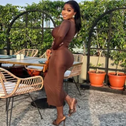 Women's Solid Color Round Neck Long Sleeve Slim Midi Dress 11 Women's Solid Color Round Neck Long Sleeve Slim Midi Dress -Deals Toggenix Store 45f893f674407358