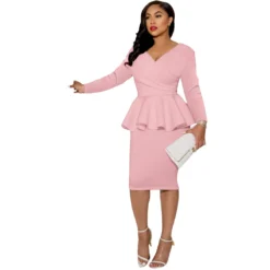 Women's Fall/Winter Long Sleeve Work V Neck Back Zipper Bodycon Dress -Deals Toggenix Store 464421f285179913