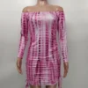 Women'S Fashion Print Off Shoulder Long Sleeve Slim Bodycon Dress