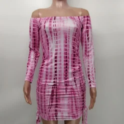 Women'S Fashion Print Off Shoulder Long Sleeve Slim Bodycon Dress