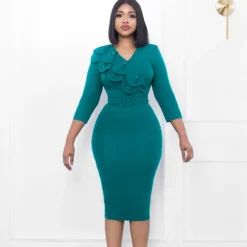 Women's Dress African Chic Elegant Beaded Ruffle V Neck Bodycon Dress -Deals Toggenix Store 47f442193bc8cf4b