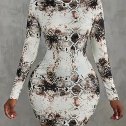 Women's Round Neck Snake Print Long Sleeve Bodycon Dress -Deals Toggenix Store 4815e3adbabb69f3