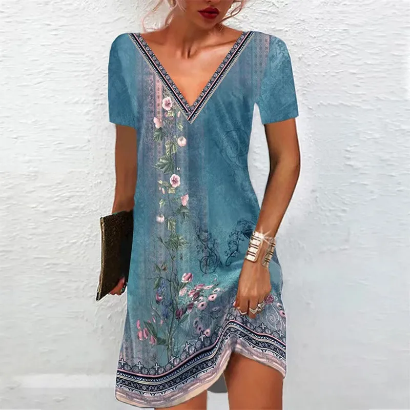 Women Famous Print V-Neck Dress 11 Women Famous Print V-Neck Dress - Image 11