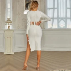 Sexy Cutout Patchwork Bodycon Slit Dress Formal Party Gown Long Sleeve Tight Fitting Bandage Dress -Deals Toggenix Store 48cbd2a84c609f0f