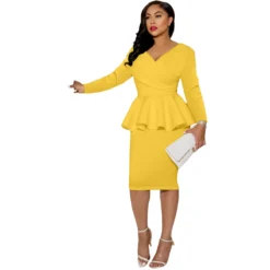 Women's Fall/Winter Long Sleeve Work V Neck Back Zipper Bodycon Dress -Deals Toggenix Store 4910e7635cf25d9c