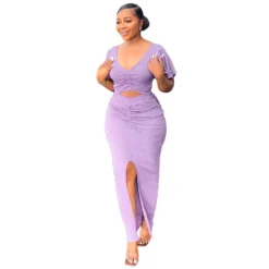 Women Ruffle Sleeve Crop V-Neck Top And Slit Bodycon Skirt Two-Piece Set -Deals Toggenix Store 4988d741091e6601
