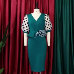 Plus Size Women'S Fashion Dot Mesh Patchwork V Neck Chic Career Bodycon Dress -Deals Toggenix Store 4a9ccb4bd84539a1