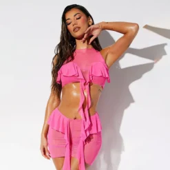 Women Sleeveless Crop Top Andmesh See-Through Skirt Two-Piece Set -Deals Toggenix Store 4aa75c8ea521a9cf