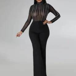 Black Transparent Mesh Long-Sleeved Top Pants Sexy Nightclub Two-Piece Set -Deals Toggenix Store 4acb84577186f72a