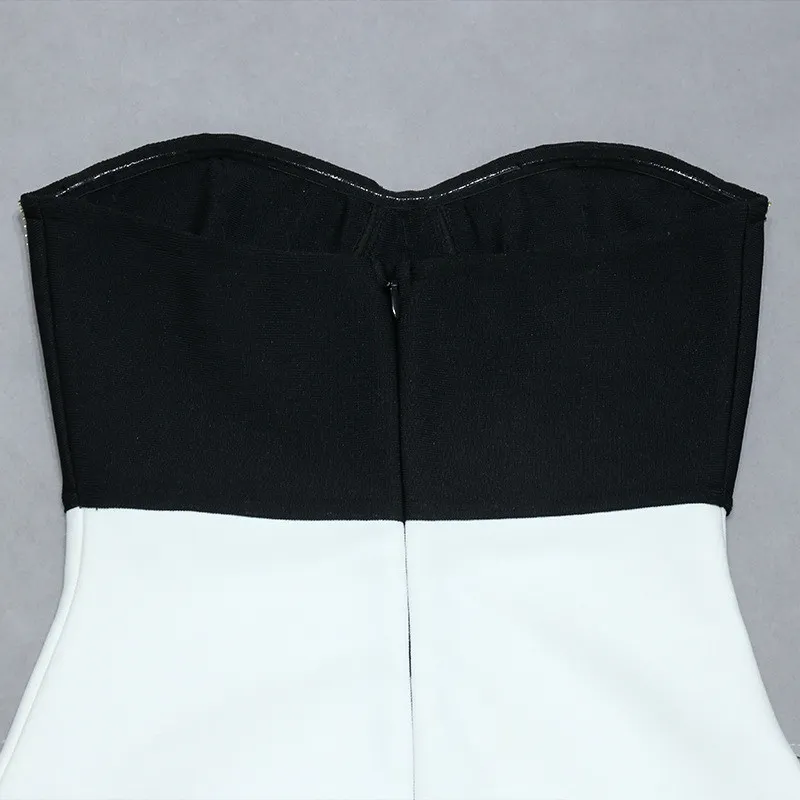 Spring Strapless Tight Fitting Dress Black & White Patchwork Bandage Dress Chic Diamond-Encrusted Dress 12 Spring Strapless Tight Fitting Dress Black & White Patchwork Bandage Dress Chic Diamond-Encrusted Dress - Image 12