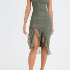 Women's Fashion Mesh Pleated Ruffle Irregular Mid Length Slim Low Back Sleeveless Dress -Deals Toggenix Store 4ce3619311fd8a55