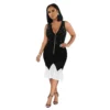 Fashion V Neck Zipper Dress Beaded Patchwork Sexy Bodycon Ruffle Dress