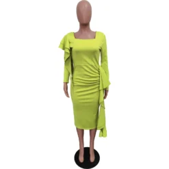 Womens Solid Square Neck Ruched Long Sleeve Dress -Deals Toggenix Store 4e30922b16d652ff